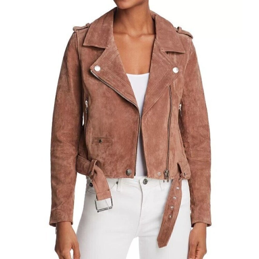 New Blank NYC Suede Moto Jacket Womens XS Coffee Bean Brown Leather Blank NYC